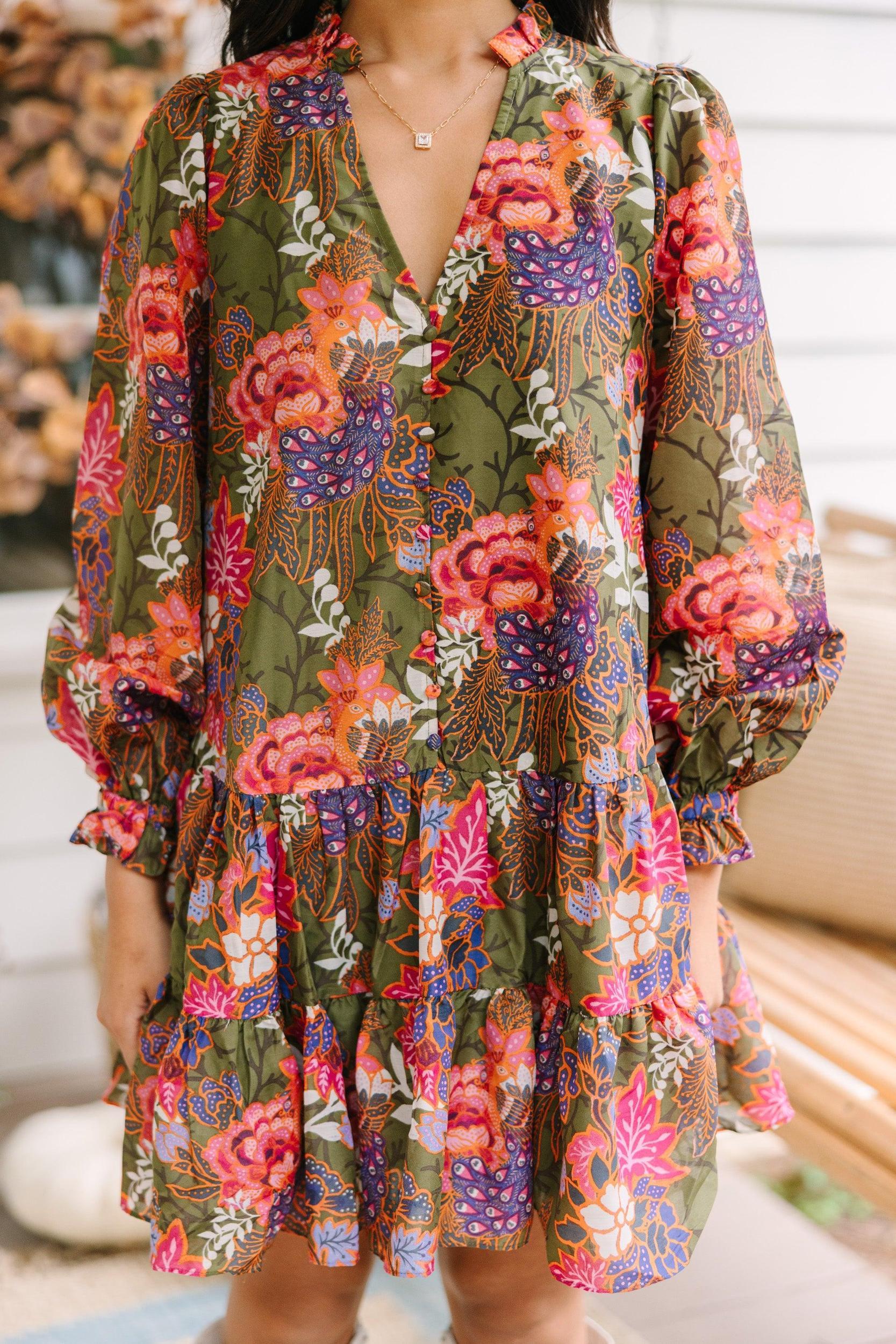 J. Marie: The Hayes Olive Green Floral Dress Female Product Image