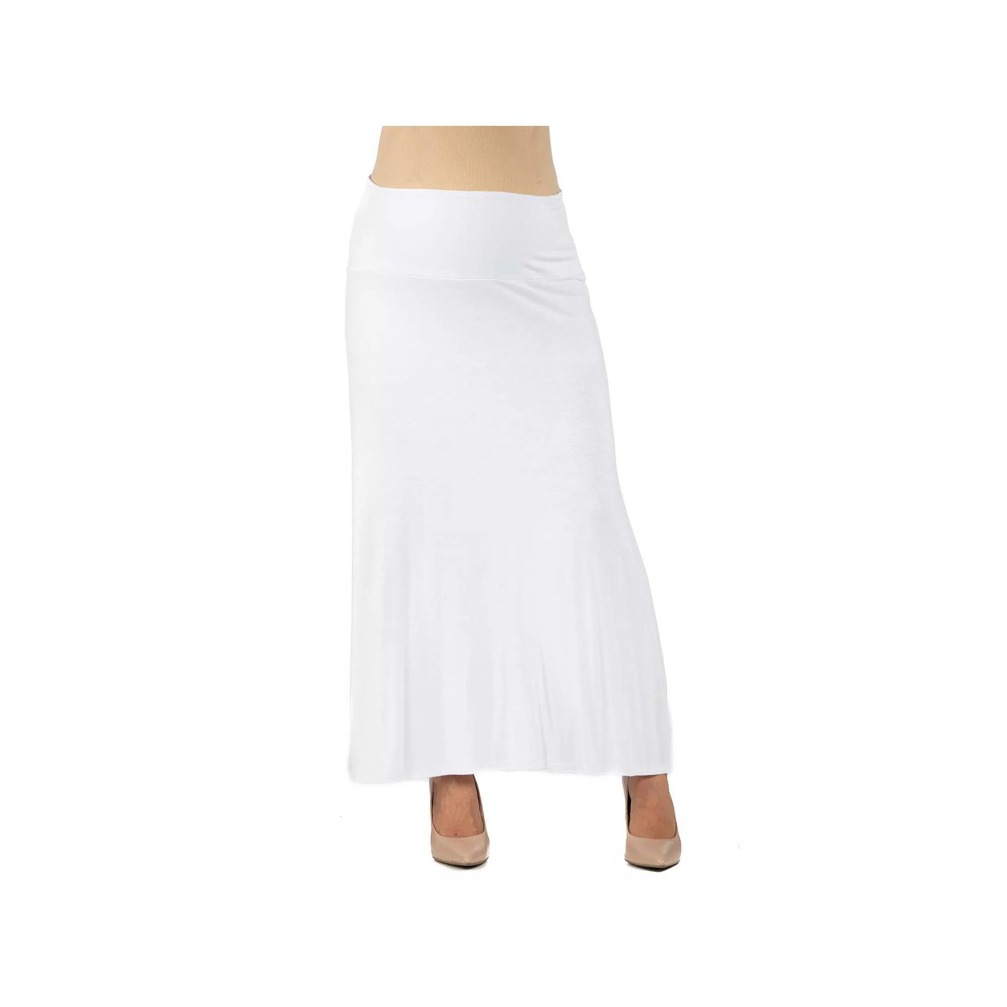 Maternity 24Seven Comfort Apparel Elastic Waist Maxi Skirt, Women's, Size: Medium-Mat, White Product Image