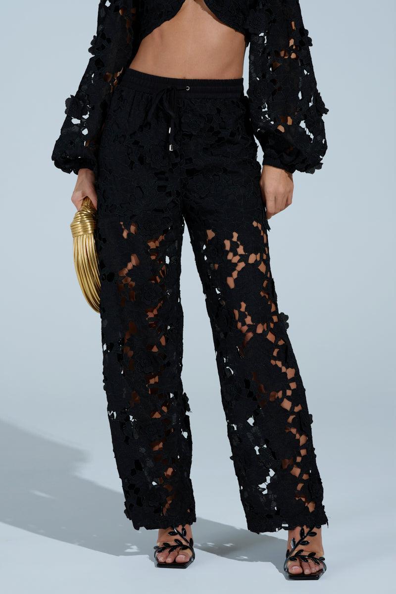 LATE NIGHT DREAMS FLORAL CUTOUT WIDE LEG PANT Product Image