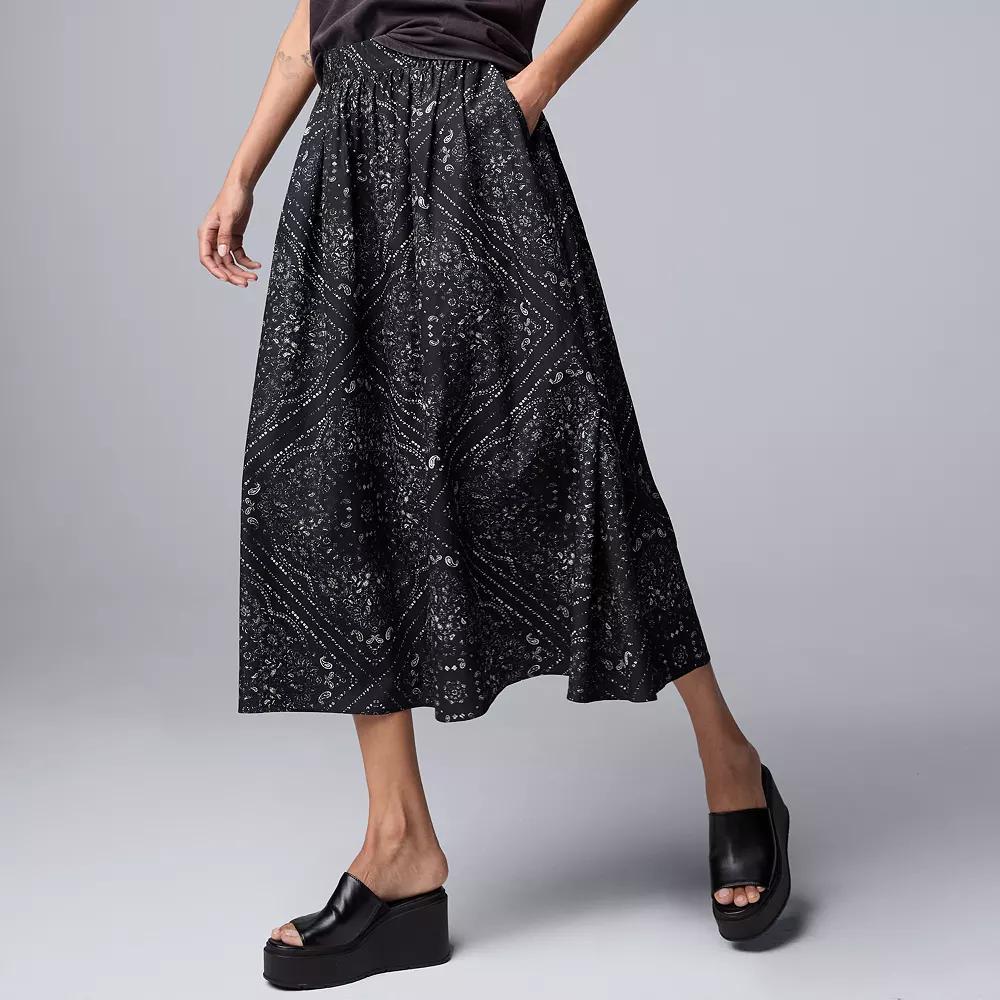 Women's Simply Vera Vera Wang Shirred Midi Skirt, Size: XL, Black Bandana Tile Product Image
