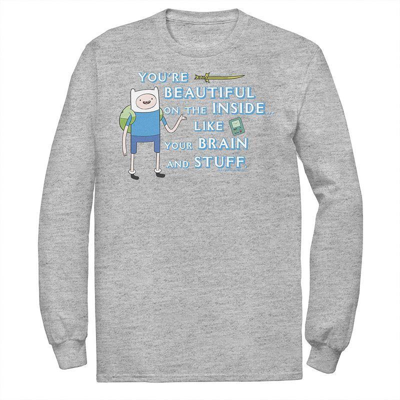Mens Adventure Time Finn Youre Beautiful On The Inside Portrait Long Sleeve Tee Athletic Grey Product Image