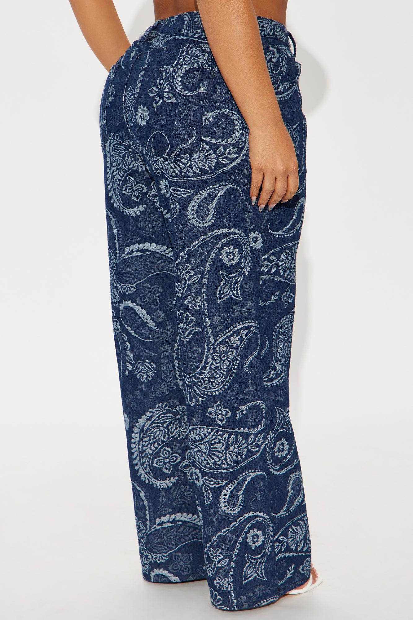 Paisley Dreams Jacquard Wide Leg Jeans - Dark Wash Product Image