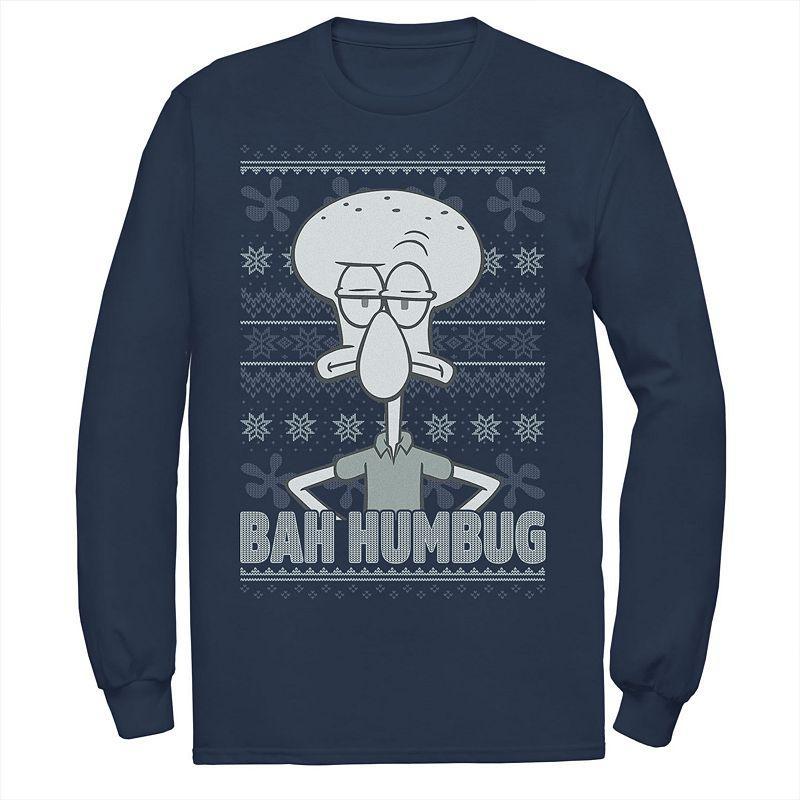 Men's Nickelodeon SpongeBob SquarePants Squidward Bah Humbug Ugly Christmas Long Sleeve Graphic Tee, Size: Large, Black Product Image