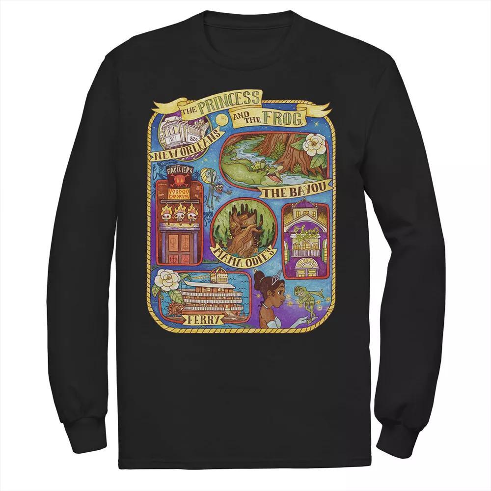 Men's Disney Princess And The Frog Group Shot Large Map Tee, Size: Small, Black Product Image