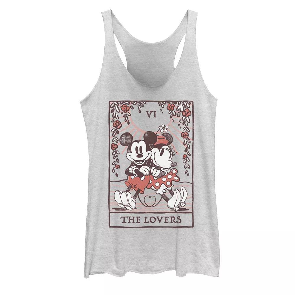 Disney's Mickey And Friends Mickey & Minnie Tarot Card Juniors' Racerback Graphic Tank Top, Girl's, Size: Large, White Grey Product Image