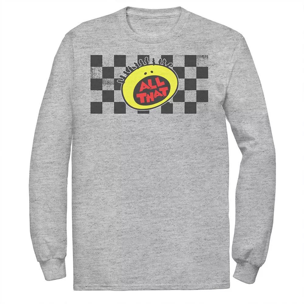Men's Nickelodeon All That Checkered Logo Panel Long Sleeve Graphic Tee, Size: Small, Athletic Grey Product Image