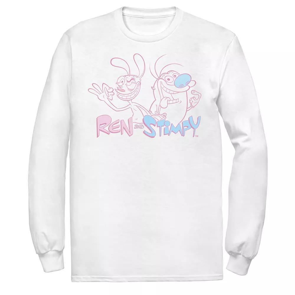 Men's Ren & Stimpy Portrait Outline Logo Long Sleeve Tee, Size: Small, White Product Image