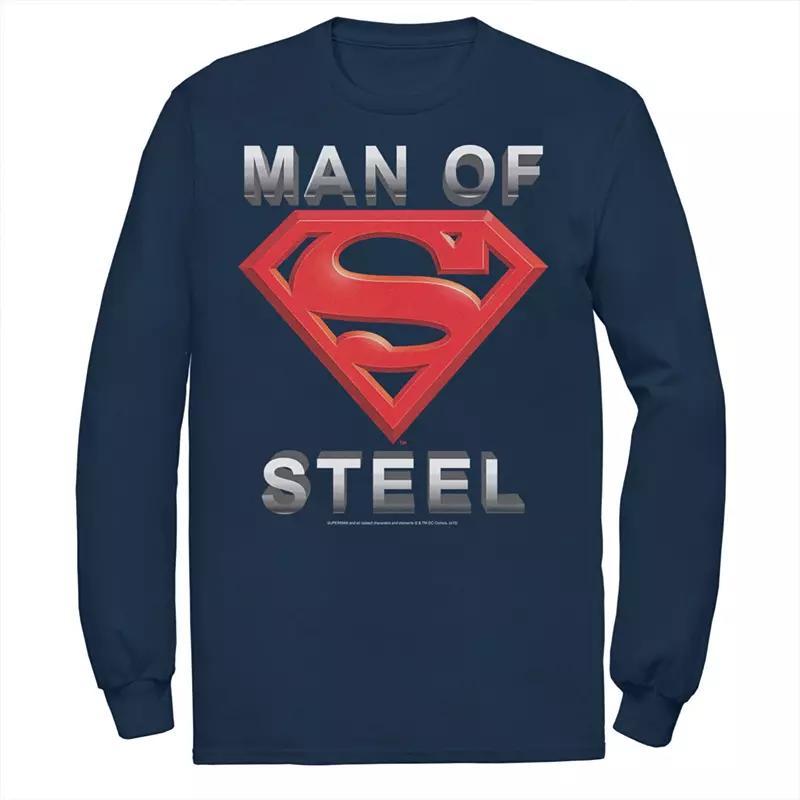 Men's DC Comics Superman Man Of Steel Text Logo Tee, Size: Small, Blue Product Image