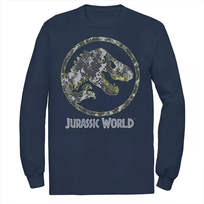 Men's Jurassic World Camouflage Yellow Outline Fossil Coin Logo Tee, Size: Large, Blue Product Image