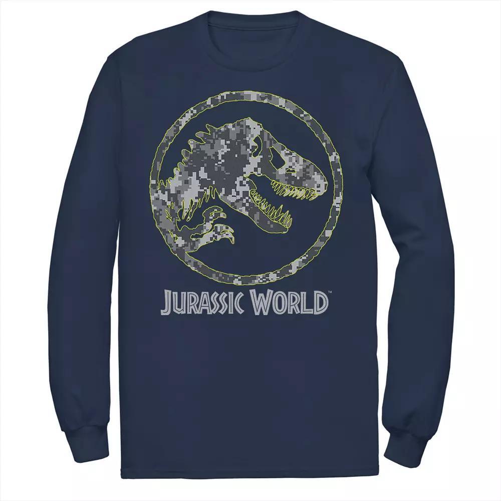 Men's Jurassic World Camouflage Yellow Outline Fossil Coin Logo Tee, Size: Large, Blue Product Image