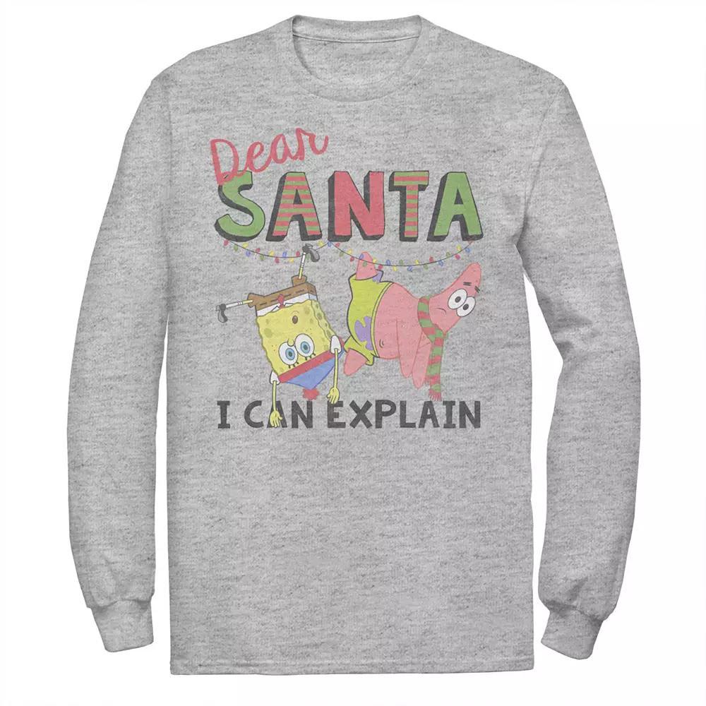 Men's Nickelodeon SpongeBob SquarePants Santa I Can Explain Long Sleeve Graphic Tee, Size: Medium, Athletic Grey Product Image