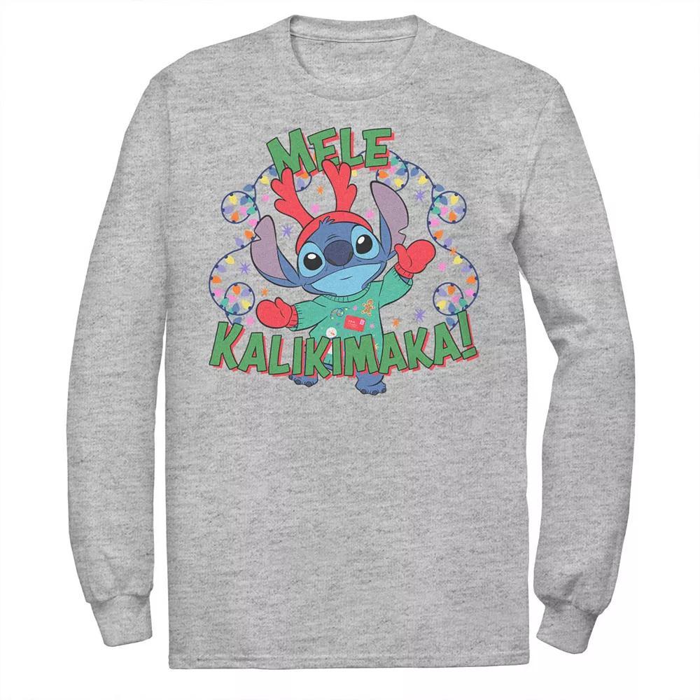 Disney's Lilo & Stitch Men's Mele Kalikimaka Stitch Long Sleeve Tee, Size: XXL, Athletic Grey Product Image