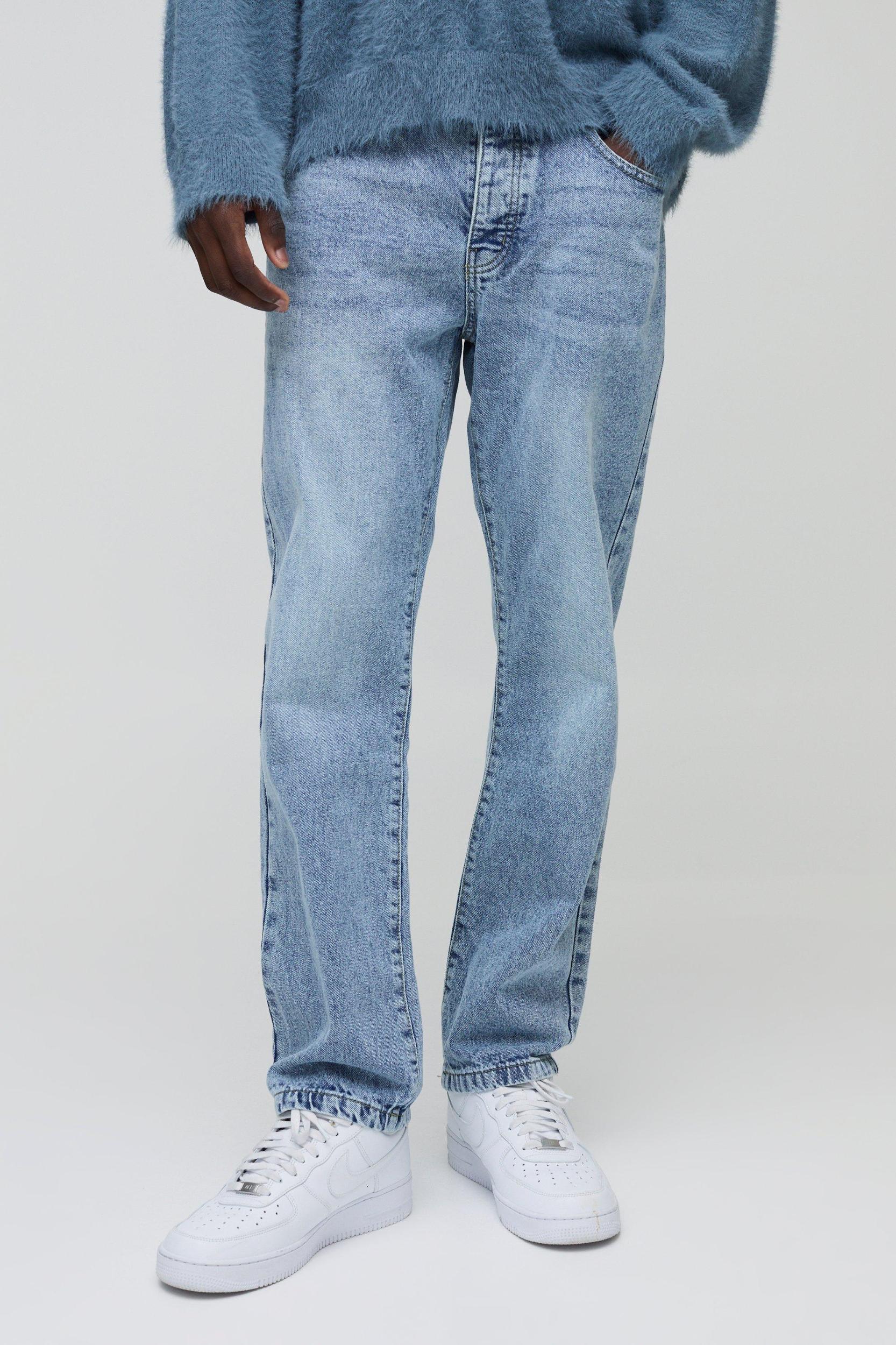 Mens Straight Rigid Washed Jeans - Blue Product Image