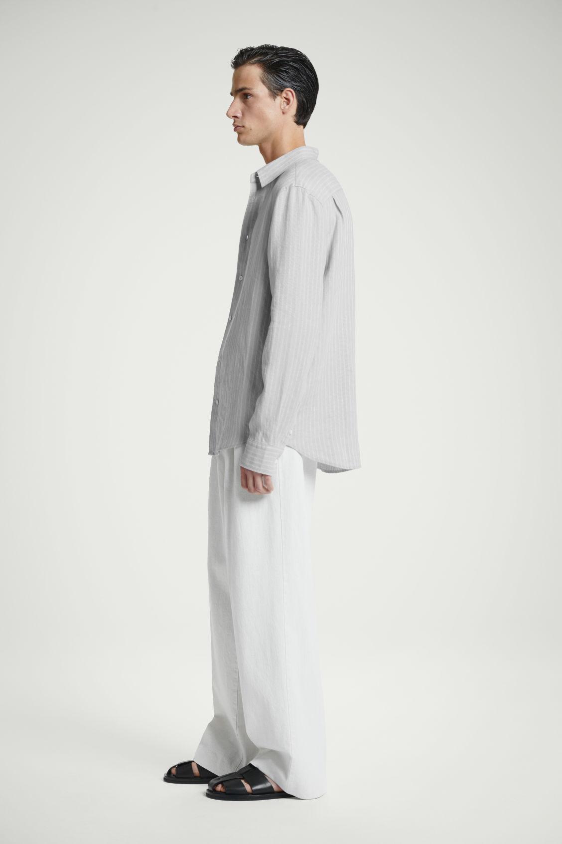 RELAXED STRIPED LINEN LONG-SLEEVED SHIRT Product Image