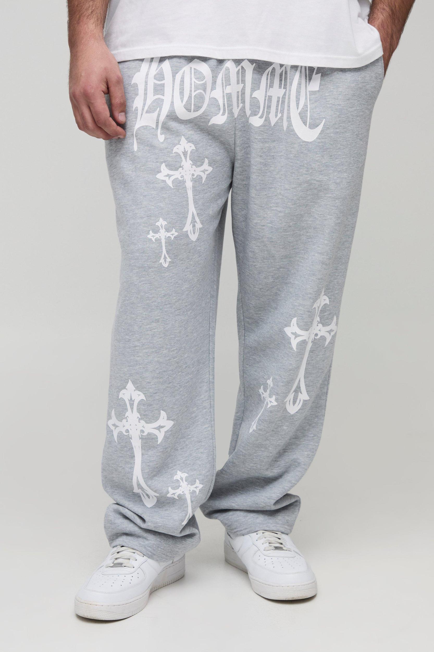 Plus Homme Cross Print Oversized Sweatpants | boohooMAN USA Product Image
