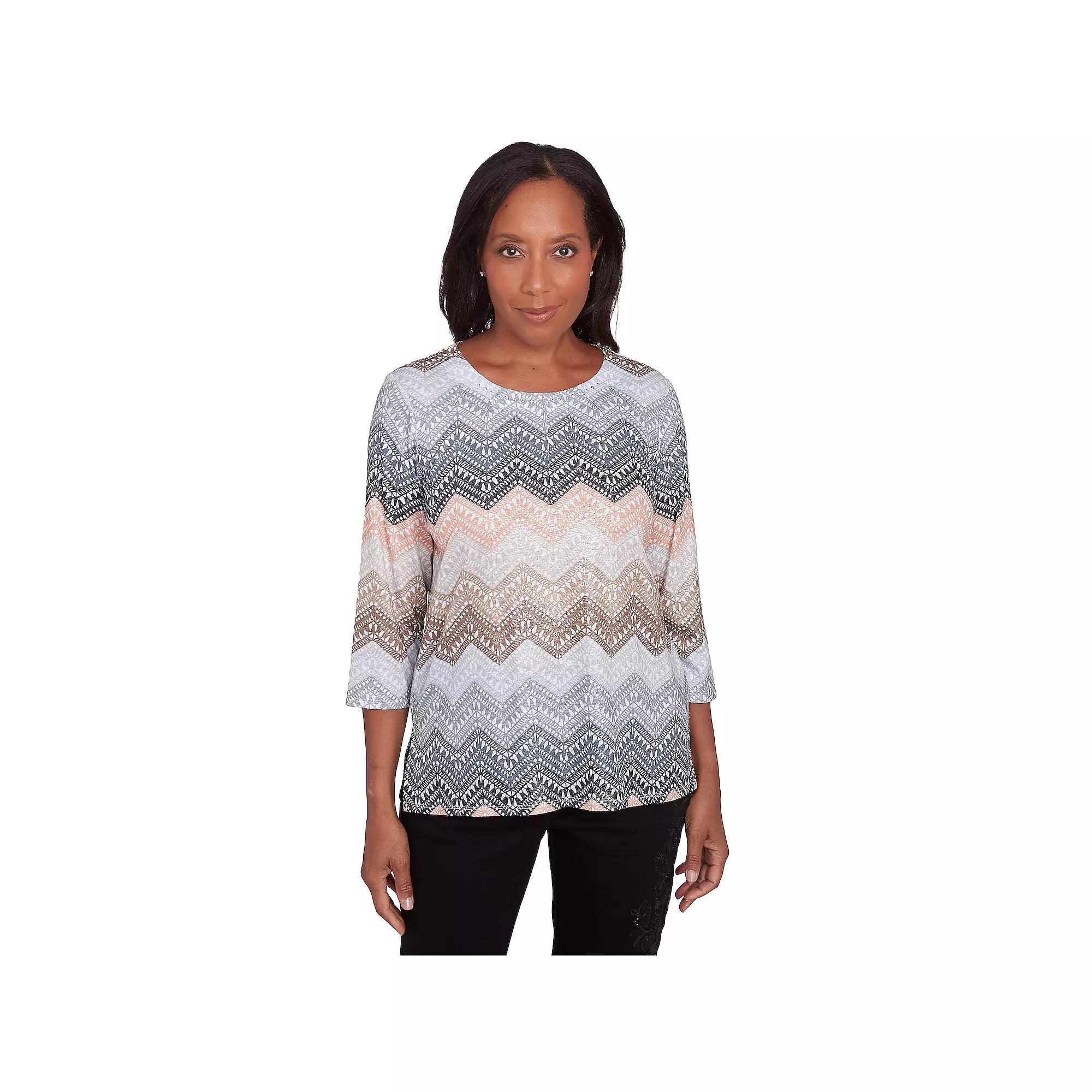 Petite Alfred Dunner Lacey Ombre Chevron Crewneck Top, Women's, Size: Small Petite Product Image
