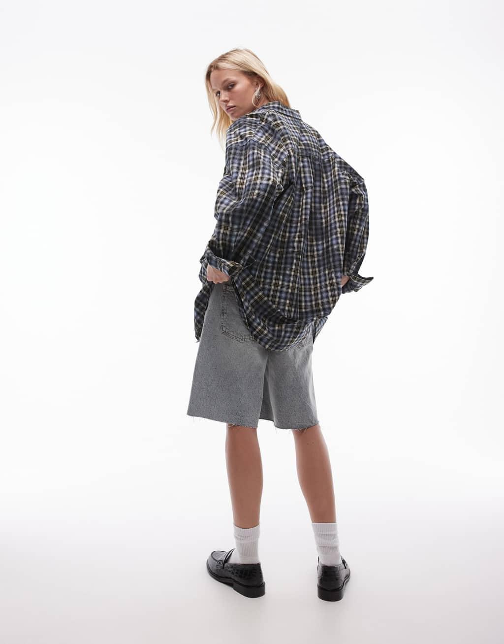 Topshop oversized shirt in blue check Product Image