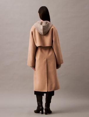 Calvin Klein Women's Double Faced Wool Blend Wrap Coat - Brown - XL Product Image