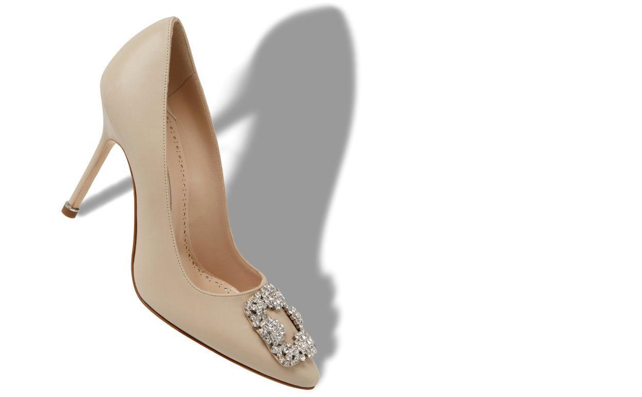 HANGISI Light Beige Calf Leather Jewel Buckle Pumps Product Image
