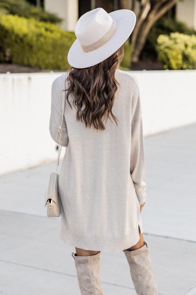 Changing Locations Beige Turtleneck Sweater Dress Product Image