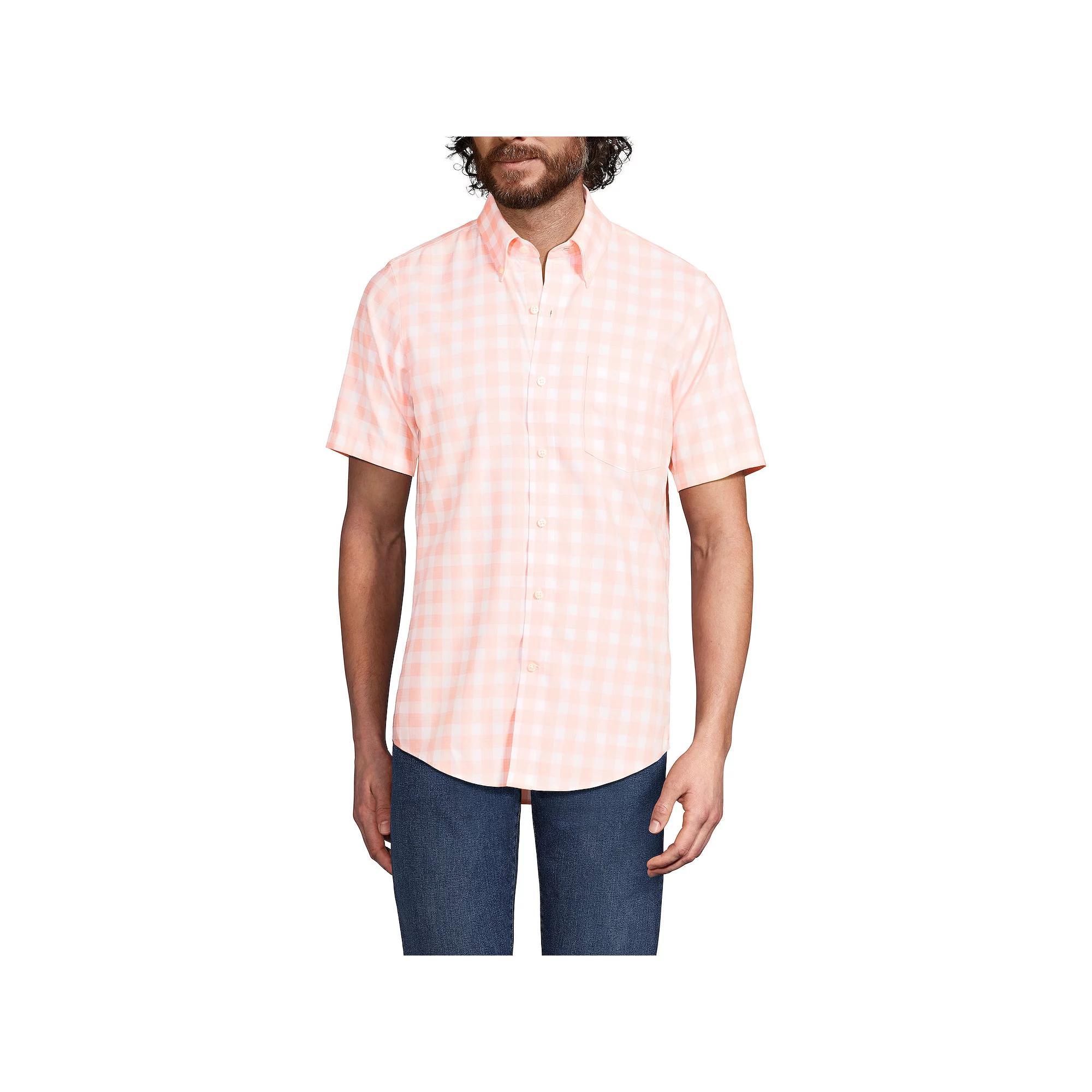Big & Tall Lands' End No-Iron Button-Down Shirt, Men's, Size: Large Tall, Rain Blue Windowpane Product Image