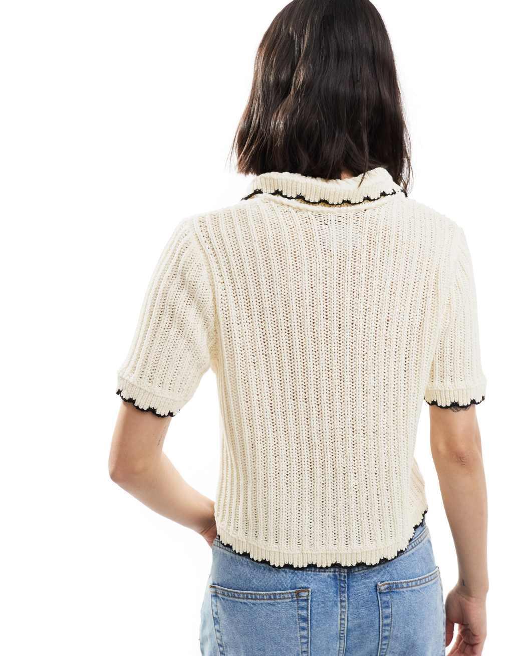 ASOS DESIGN frill collar cardigan in ecru Product Image