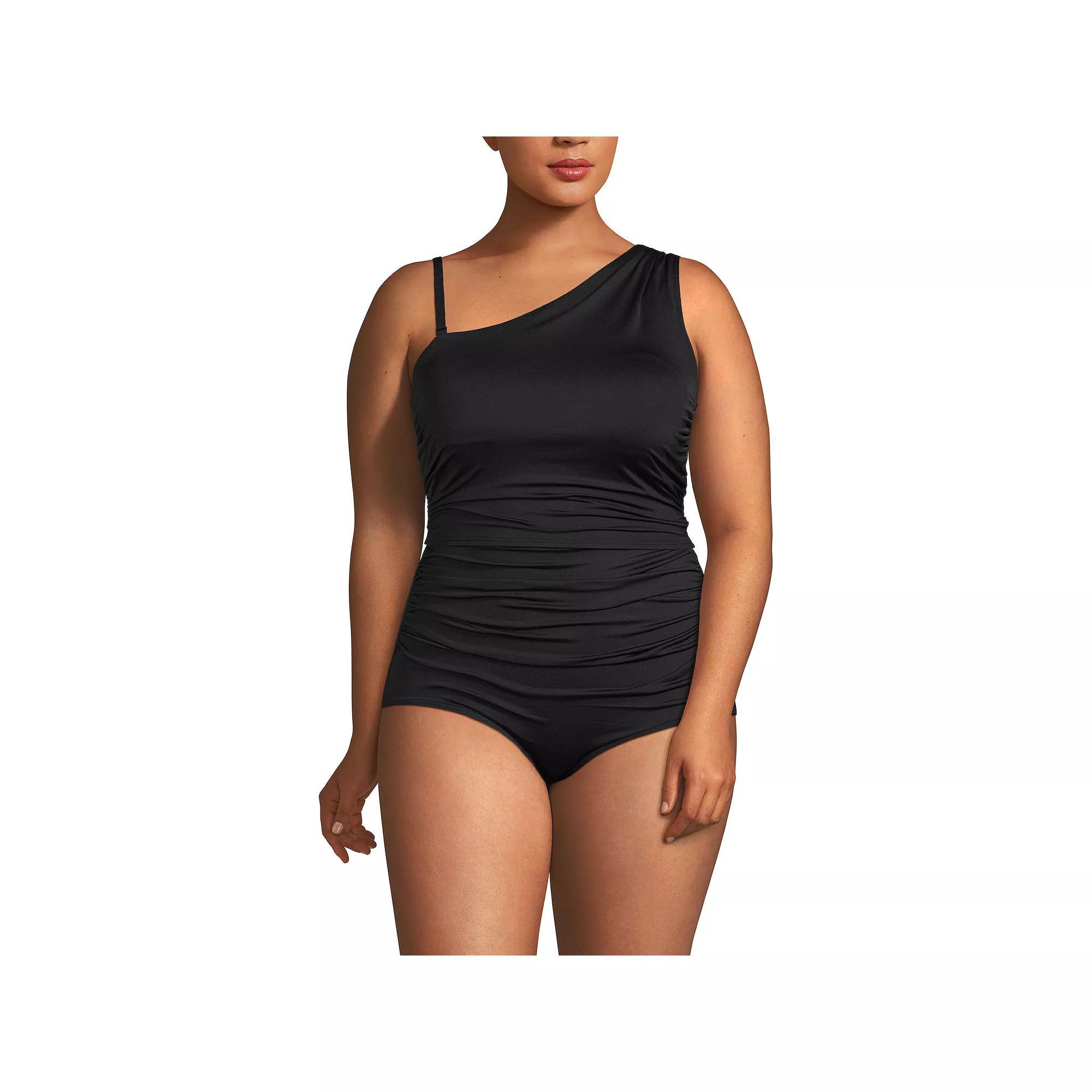 Plus Size Lands' End Ruched One Shoulder Swim Top, Women's, Size: 24 W, Black Product Image