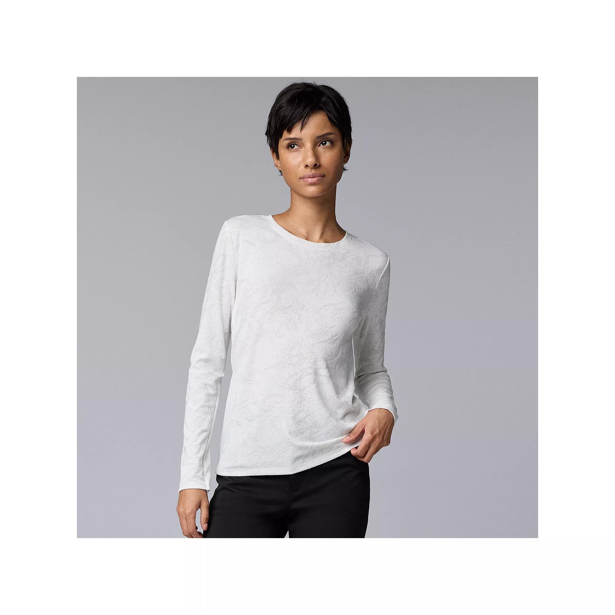 Women's Simply Vera Vera Wang Long Sleeve Crew Neck Tee, Size: XXL, Light Pearl Grey Product Image