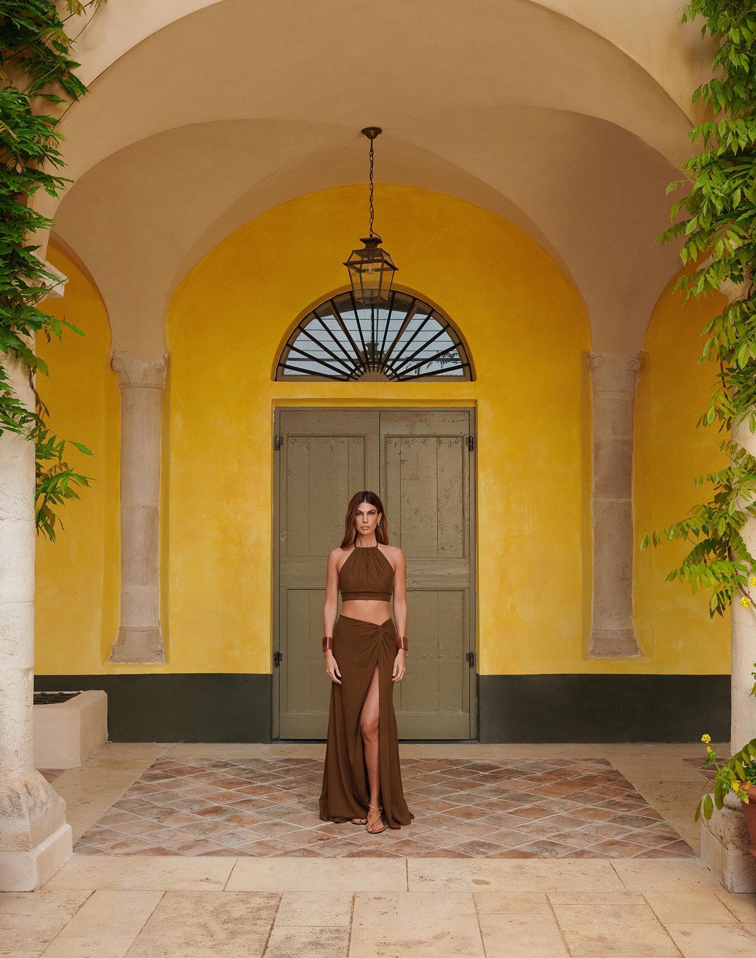 Ibiza High Neck Halter Top - Brown Product Image