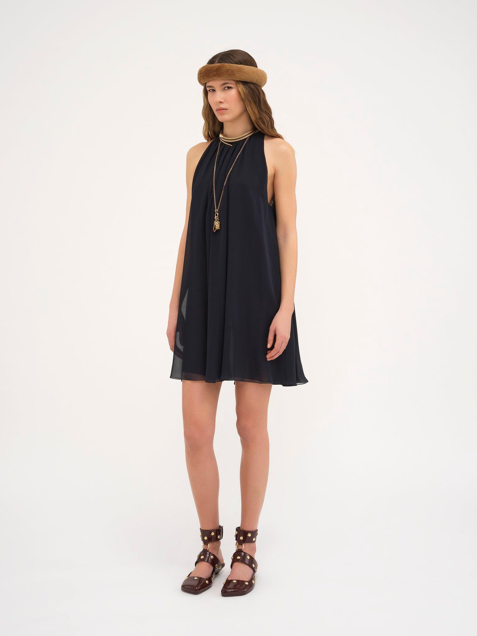 Mini cape dress in silk georgette Product Image