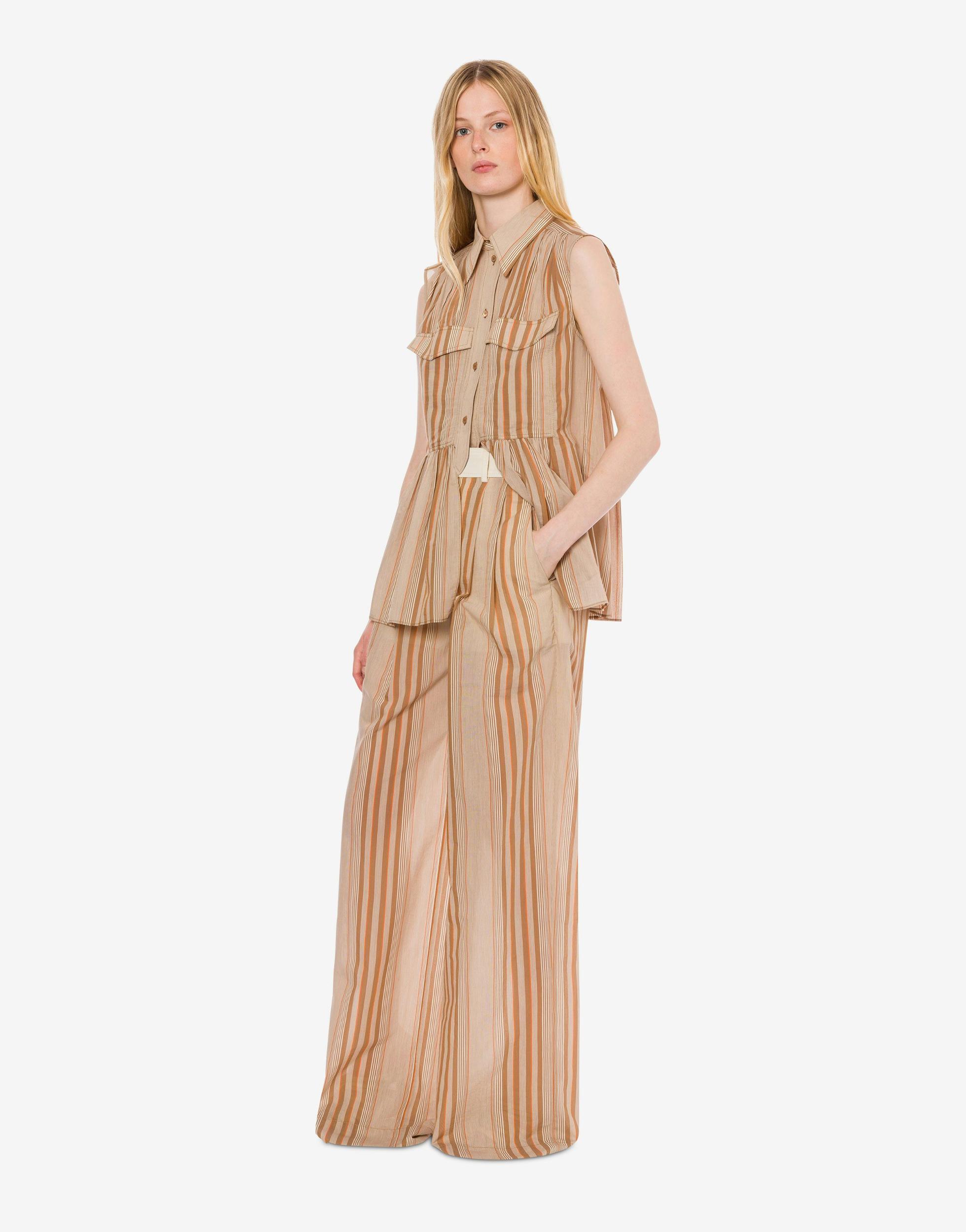 Wide muslin trousers with alternating stripes Product Image