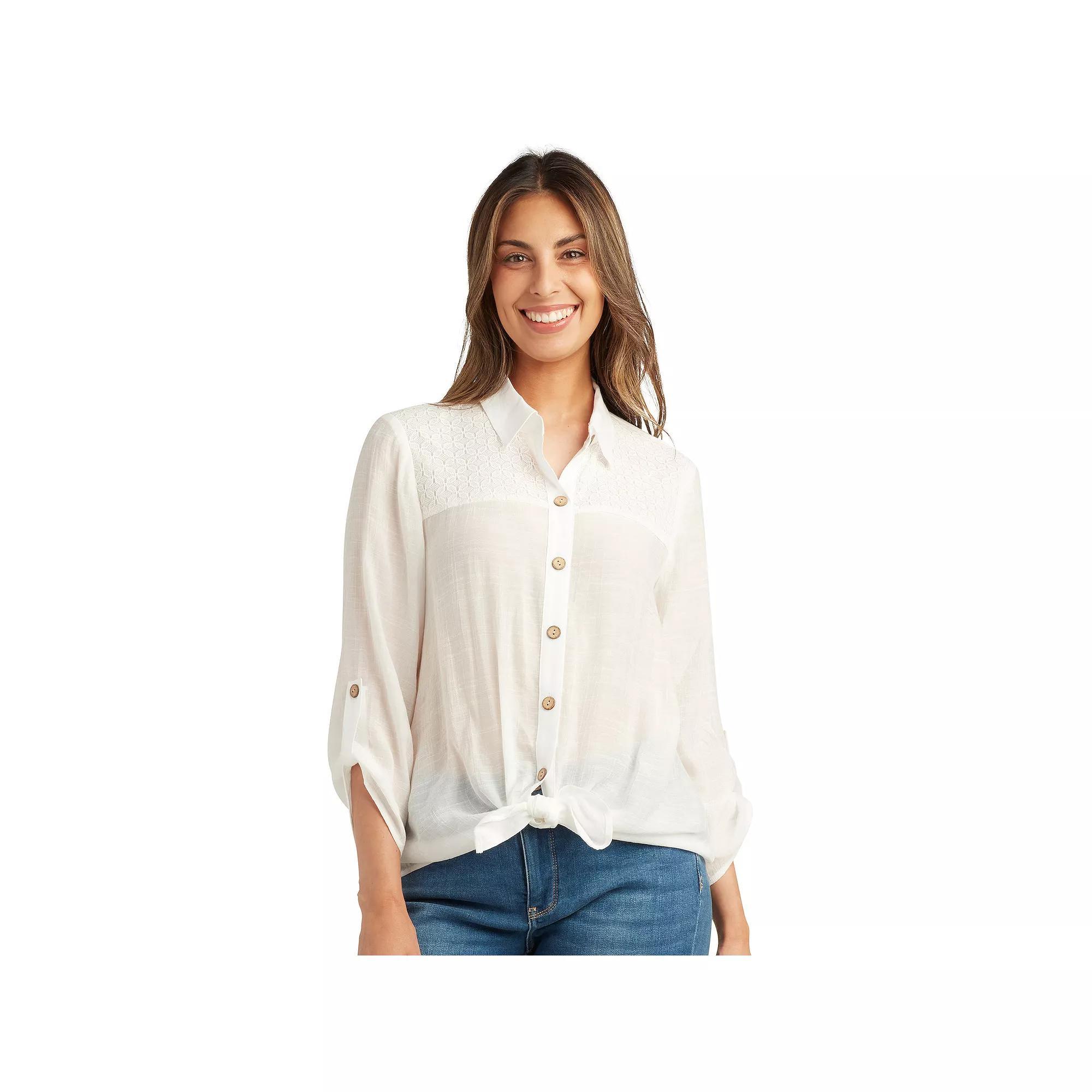 Womens AB Studio Button-Down Crochet Yoke Tunic Product Image