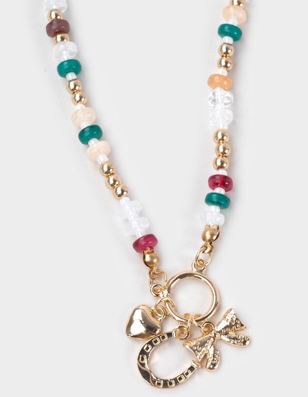 FULL TILT Beaded Bow/Horse/Shoe Charm Necklace - MULTI Product Image
