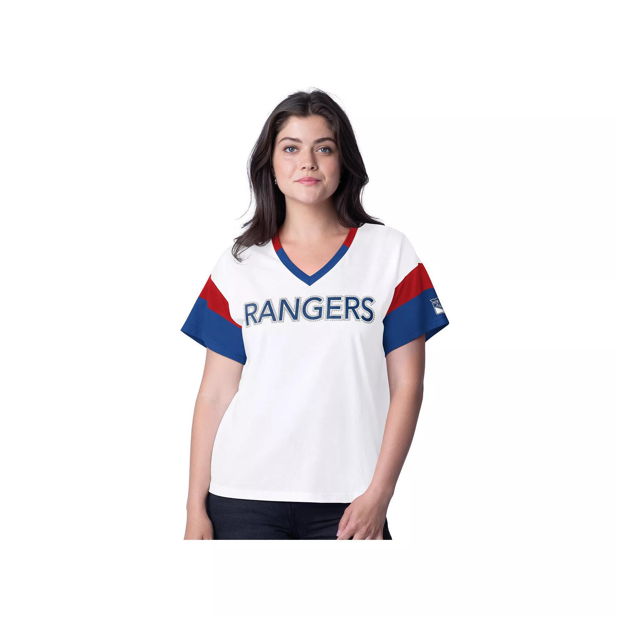 Women's G-III 4Her by Carl Banks  White New York Rangers Rink Oversized Rhinestone V-Neck T-Shirt, Size: Medium, Ran White Product Image
