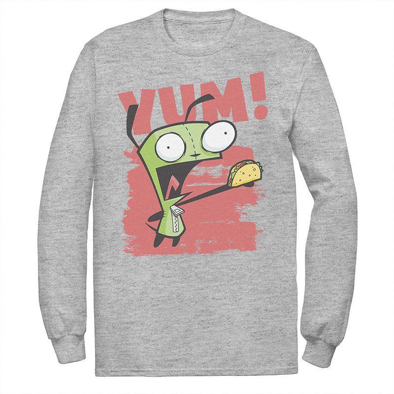 Men's Nickelodeon Invader Zim Gir Screaming Yum! Taco Portrait Long Sleeve Graphic Tee, Size: Medium, Athletic Grey Product Image