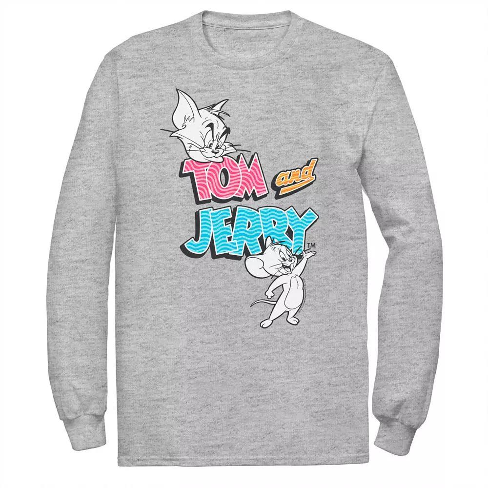Big & Tall Tom and Jerry Patterned Logo Stamp Portrait Long Sleeve Graphic Tee, Men's, Size: 3XL Tall, Athletic Grey Product Image