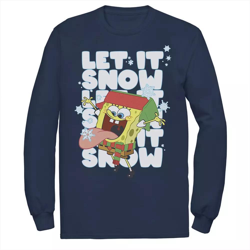 Mens Nickelodeon Spongebob Squarepants Let It Snow Let It Snow Let It Snow Long Sleeve Graphic Tee Blue Product Image