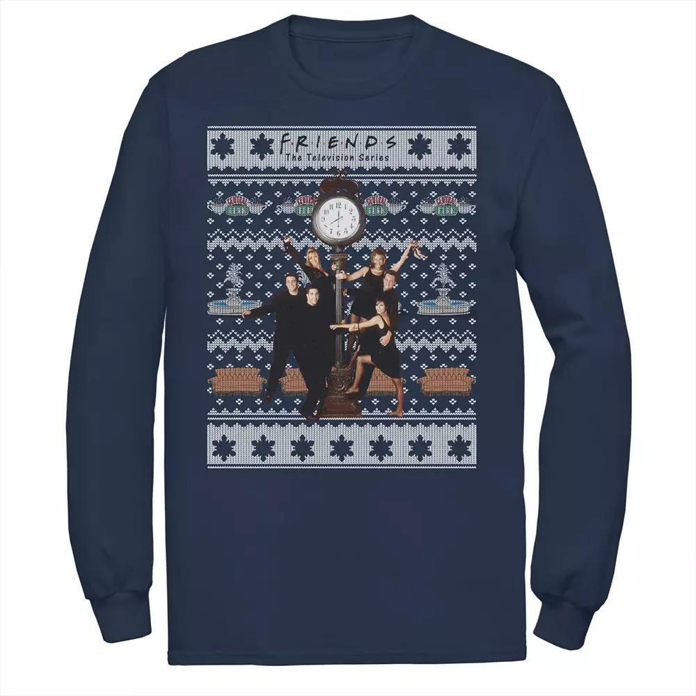 Men's Friends Around The Clock Holiday Pattern Tee, Size: XXL, Blue Product Image