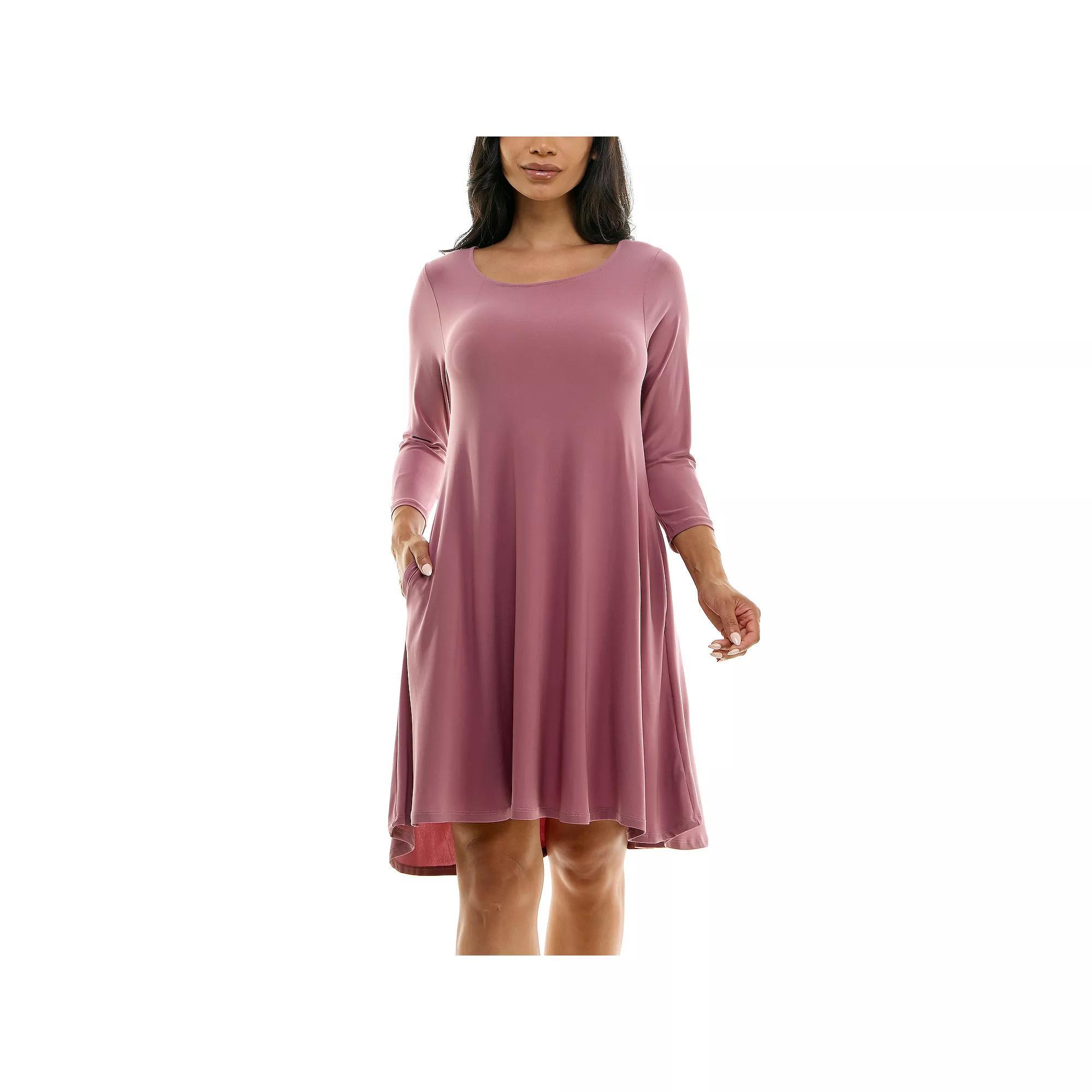 Women's Nina Leonard 3/4 Sleeve High-Low Trapeze Dress, Size: Small, Pink Product Image