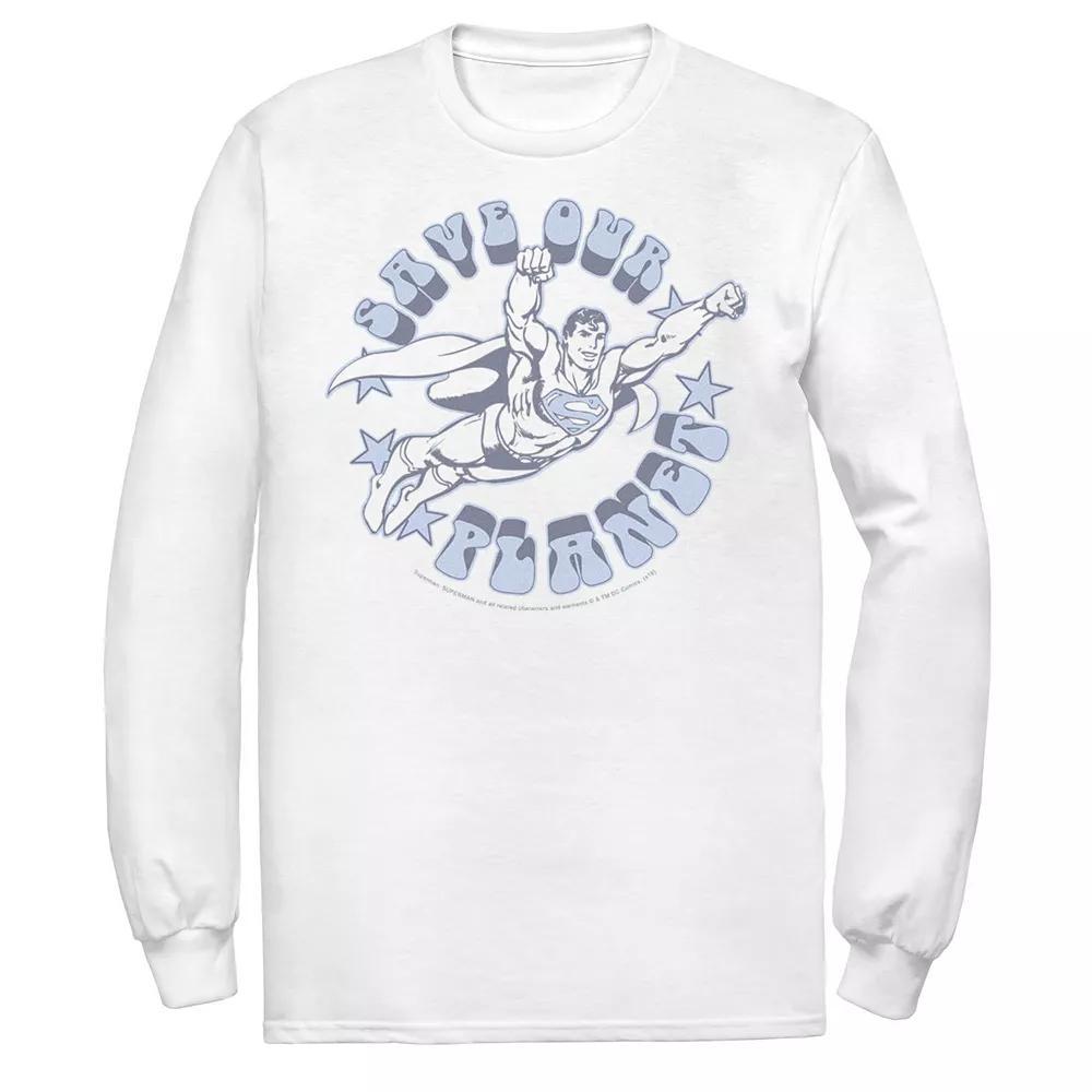 Men's DC Comics Superman Save Our Planet Circle Text Poster Long Sleeve Graphic Tee, Size: Small, White Product Image