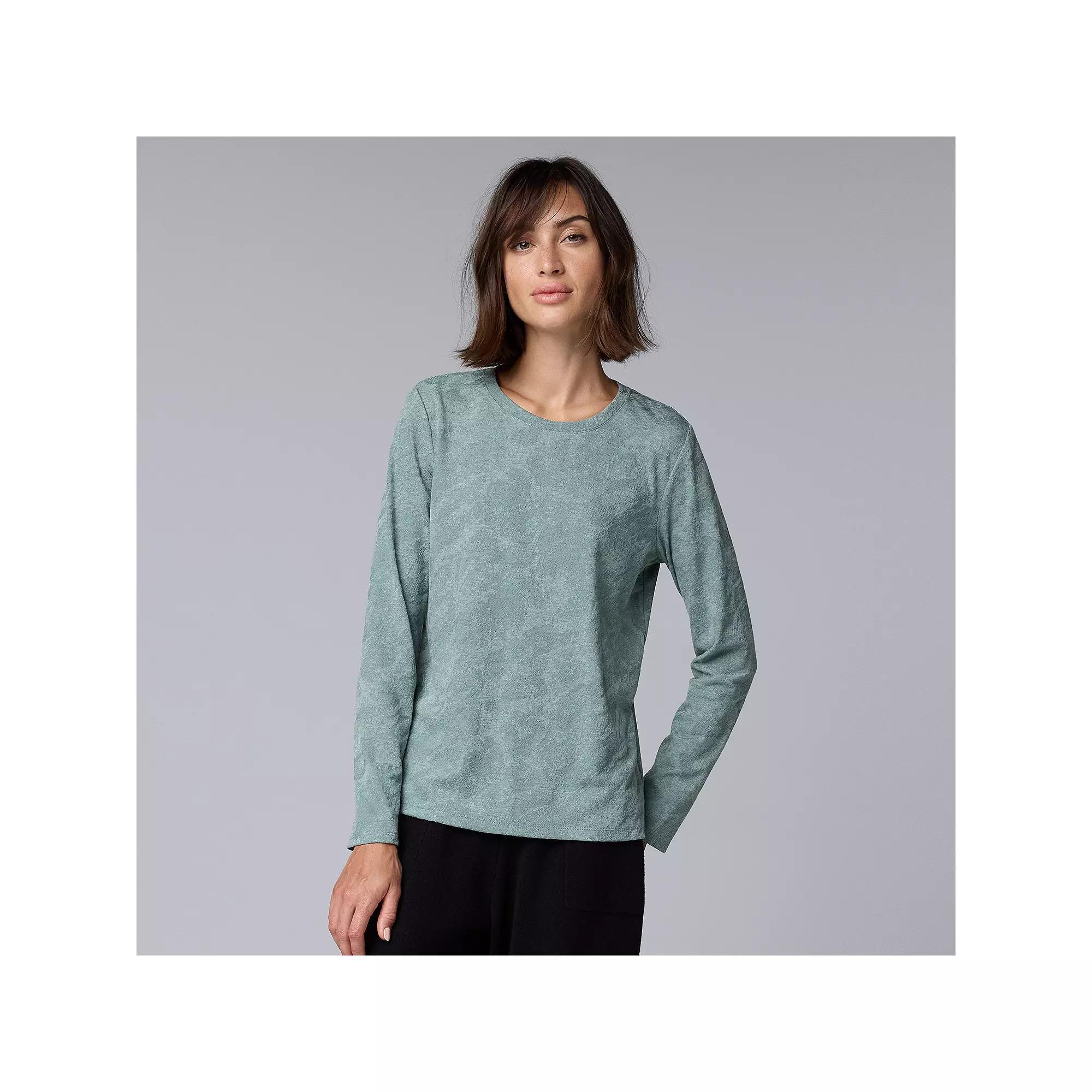 Women's Simply Vera Vera Wang Long Sleeve Crew Neck Tee, Size: XXL, Quiet Storm Grey Product Image