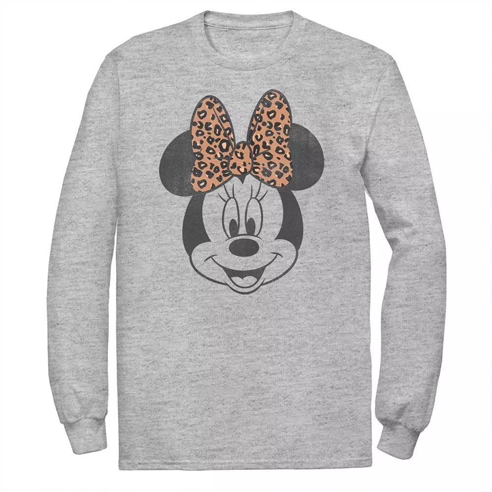 Disney's Minnie Mouse Big & Tall Leopard Print Bow Portrait Long Sleeve Graphic Tee, Men's, Size: 3XL, Athletic Grey Product Image