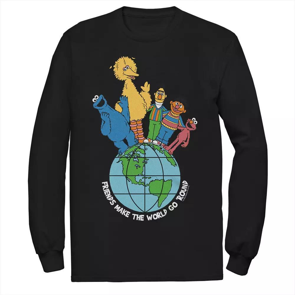 Men's Sesame Street Friends Make The World Go Round Long Sleeve Tee, Size: Medium, Black Product Image