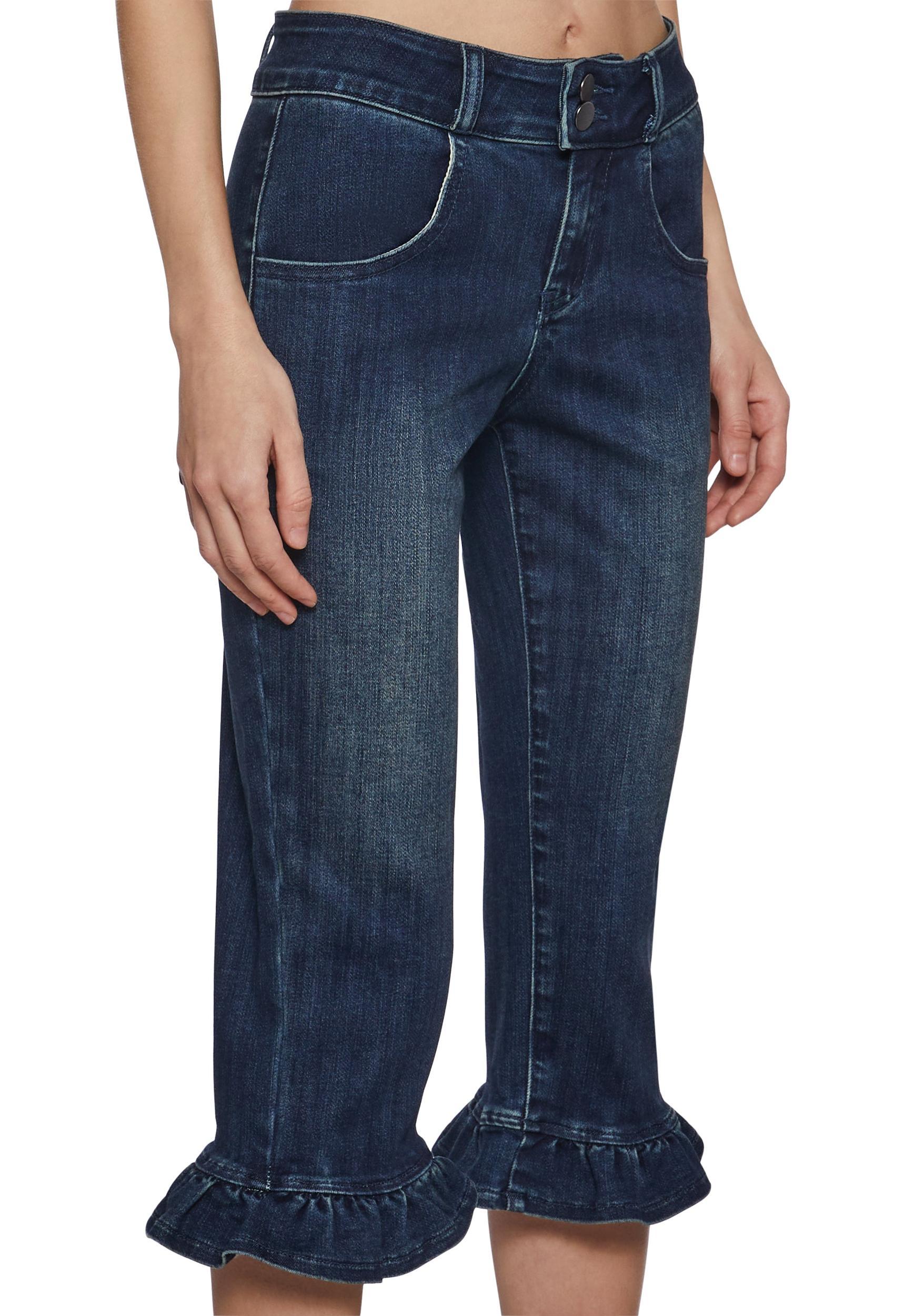 Womens Ruffled Denim Capri Pants Jeans Sugar Thrillz - Blue Product Image