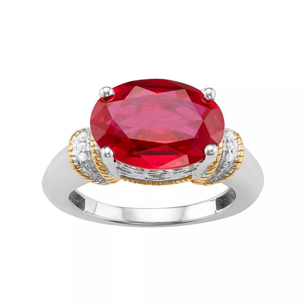 Jewelexcess Two Tone Sterling Silver Lab-Created Ruby & Diamond Accent Ring, Women's, Size: 7, Gold Tone Product Image