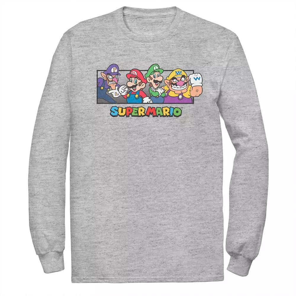 Men's Super Mario Bros. Character Collage Portrait Long Sleeve Tee, Size: 3XL, Athletic Grey Product Image