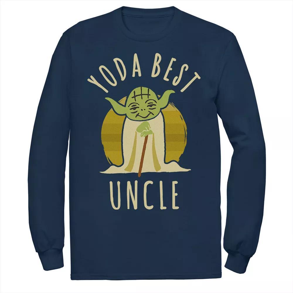Men's Star Wars Yoda Best Uncle Cartoon Yoda Long Sleeve Graphic Tee, Size: 4XL Tall, Blue Product Image