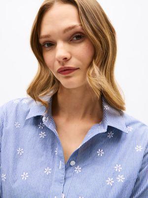 Embroidered Flower Stripe Shirtdress Product Image