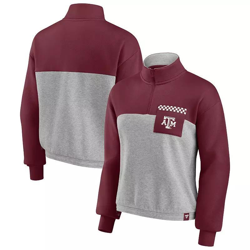 Women's Fanatics Branded Maroon/Heathered Gray Texas A&M Aggies Sideline to Sideline Colorblock Quarter-Zip Jacket, Size: XL Product Image