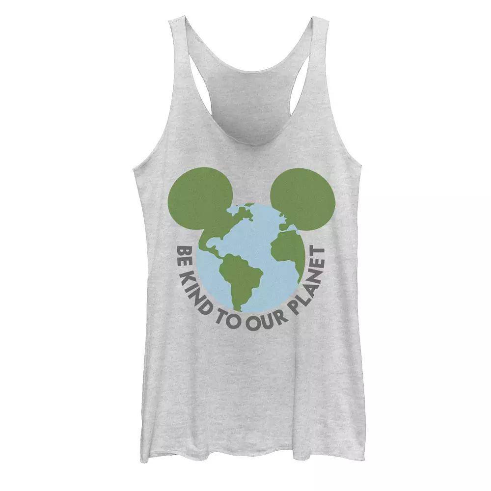 Disney's Mickey & Friends Mickey Be Kind To Our Planet Globe Racerback Tank Top, Girl's, Size: XL, White Grey Product Image